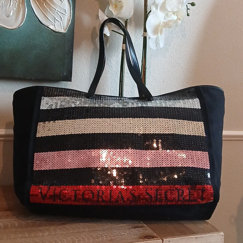 Victoria's Secret Limited Edition Black Embellished Glam Tote Bag